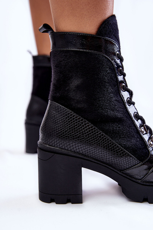 Damskie Skórzane Botki Na Obcasie La.Fi 260063B-LA Czarne