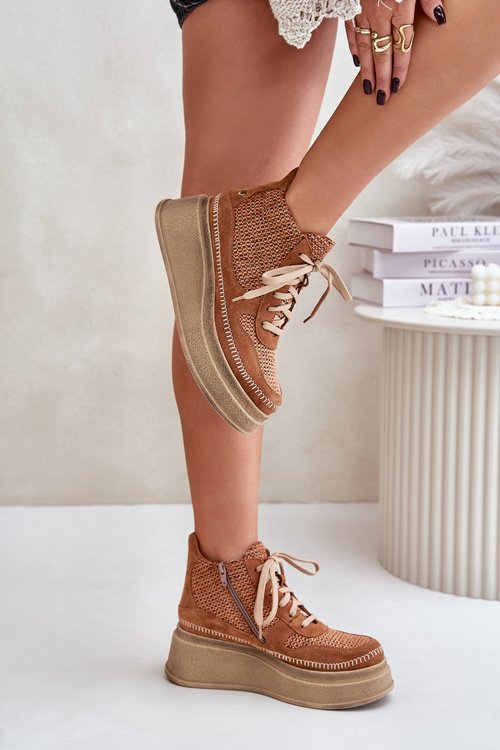 Skórzane Botki Na Platformie I Koturnie Maciejka 06759-29 Brązowe