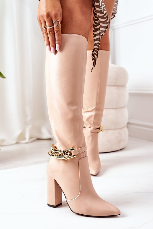 Ocieplane Kozaki Na Słupku Z Łańcuchem Nude Franti