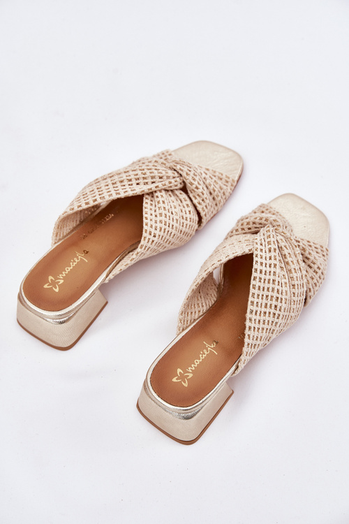 Klapki Damskie Na Klocku Maciejka 06955-25 Beżowo-Złote