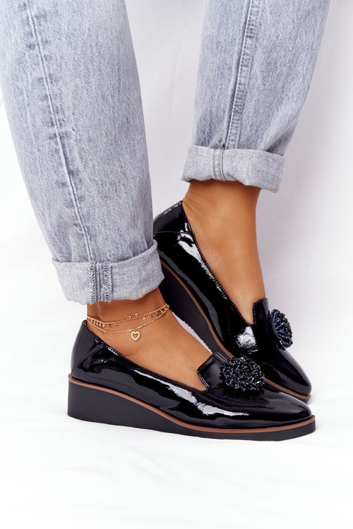 Eleganckie Półbuty Na Koturnie Vinceza 10580 Lakierowane Czarne