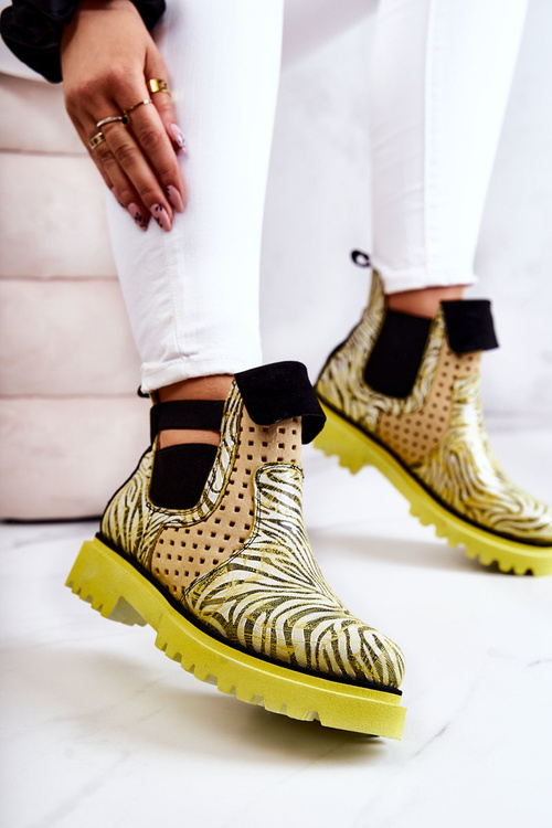 Skórzane Botki Wsuwane Maciejka 05324-07 Żółte