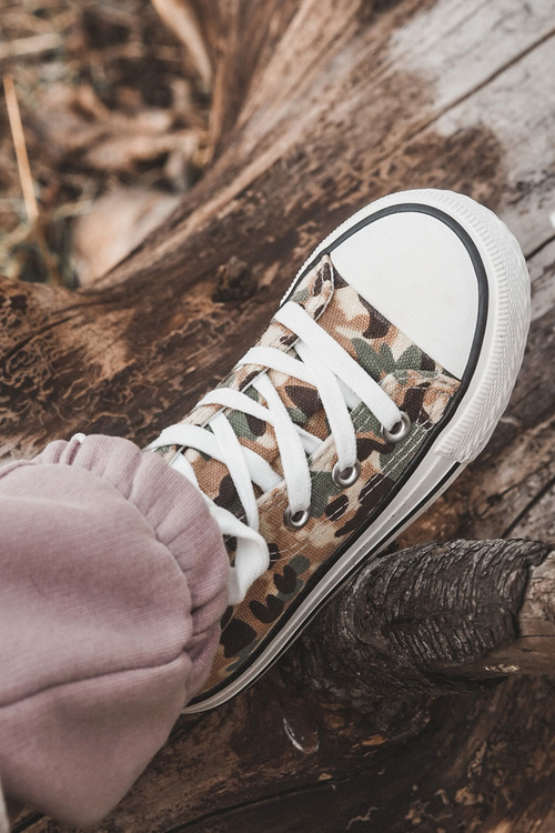 Dziecięce Wysokie Trampki Na Suwak Beżowo-Zielone Filemon