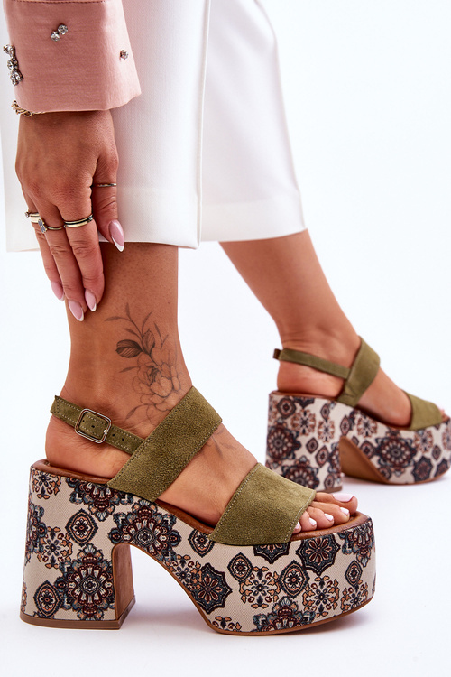 Skórzane Sandały Na Obcasie Maciejka 06089-24 Zielone