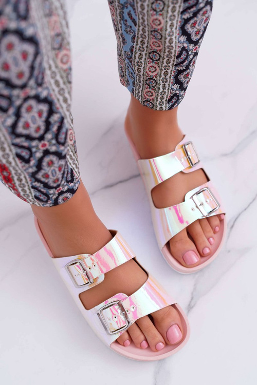 Damskie Różowe Profilowane Klapki Opalizujące Astramos