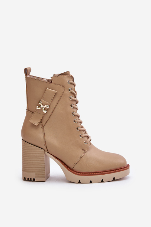 Ocieplane Botki Na Słupku Ze Złotym Detalem Beżowe Ivarisse