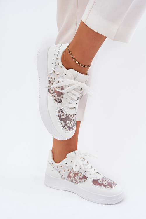 Siateczkowe Sneakersy Damskie Stokrotki Białe Jenithra