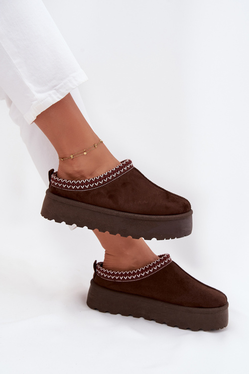 Niskie Śniegowce Damskie Z Haftem Na Platformie Czekoladowe Narirya