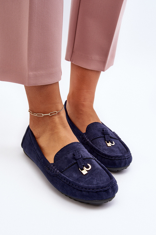 Damskie Zamszowe Klasyczne Mokasyny Granatowe Ontala