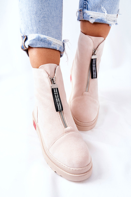 Botki Damskie Na Platformie Beżowe Charlee