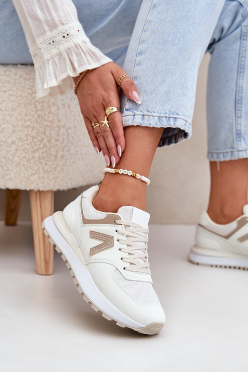 Buty Sportowe Damskie Z Eko Skóry Beżowe Berieta