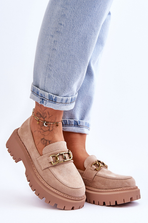 Damskie Zamszowe Mokasyny Na Platformie Beżowe Larey