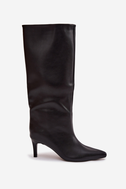 Kozaki Damskie Wsuwane Na Szpilce Z Przeszyciem Czarne Olyvia