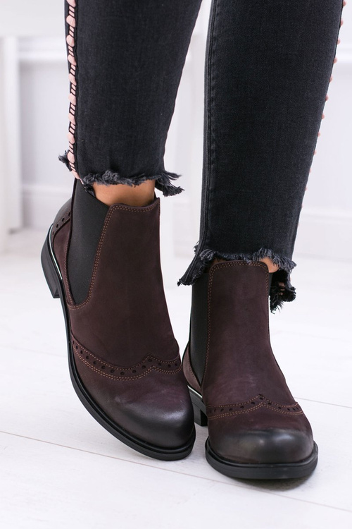 Damskie Bordowe Skórzane Sztyblety Fields