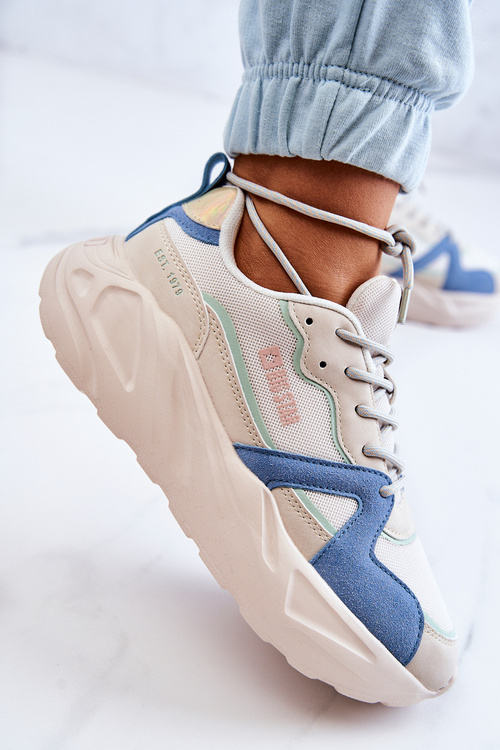 Damskie Sneakersy Memory Foam Big Star JJ274600 Beżowo-Niebieskie