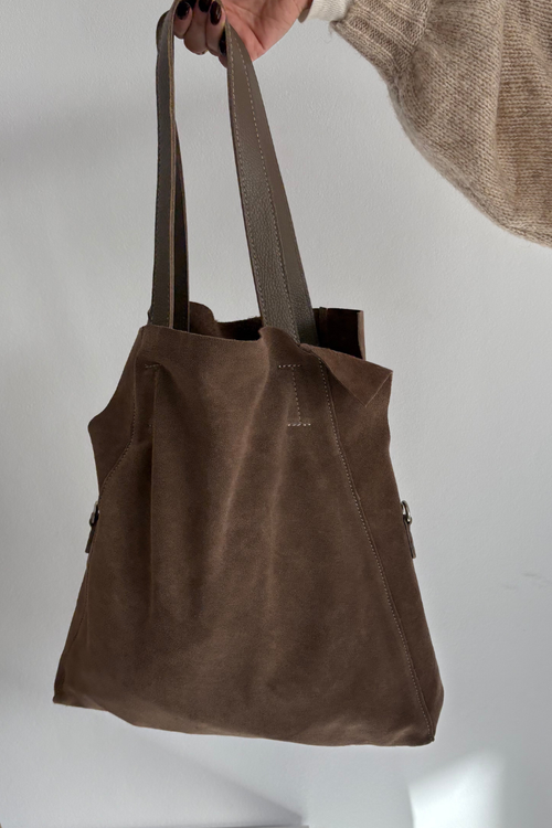 Zamszowa Torebka Shopper Ciemnobeżowa Miraya