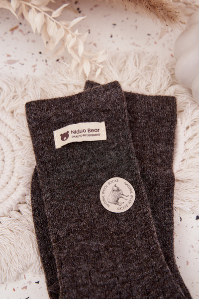 Ciepłe Wełniane Skarpetki Damskie Z Naszywką Ciemnobrązowe