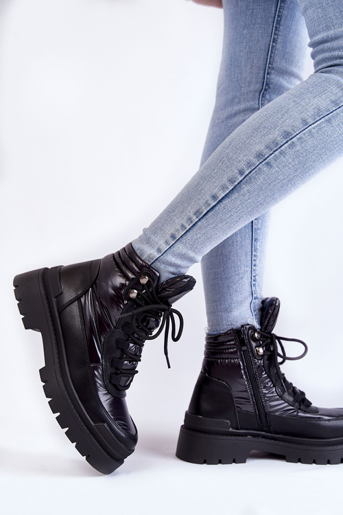 Damskie Botki Trapery Na Platformie Czarne Nerina