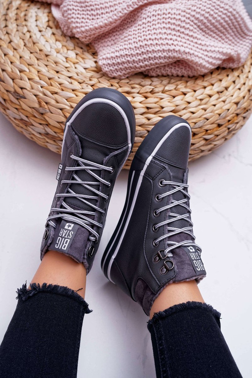 Trampki Damskie Big Star Wysokie Szare Ocieplane EE274413