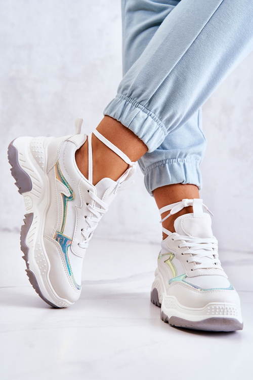 Damskie Błyszczące Sneakersy Białe Callisto