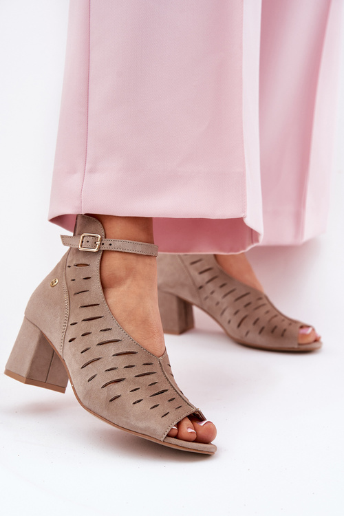 Zamszowe Botki Damskie Na Słupku Maciejka 06893-10 Ciemnobeżowe