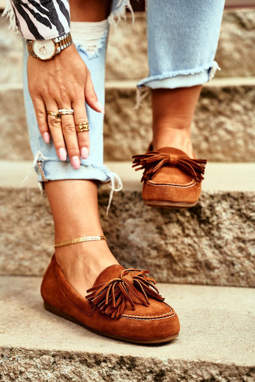 Damskie Mokasyny Maciejka Skórzane Camel 04830