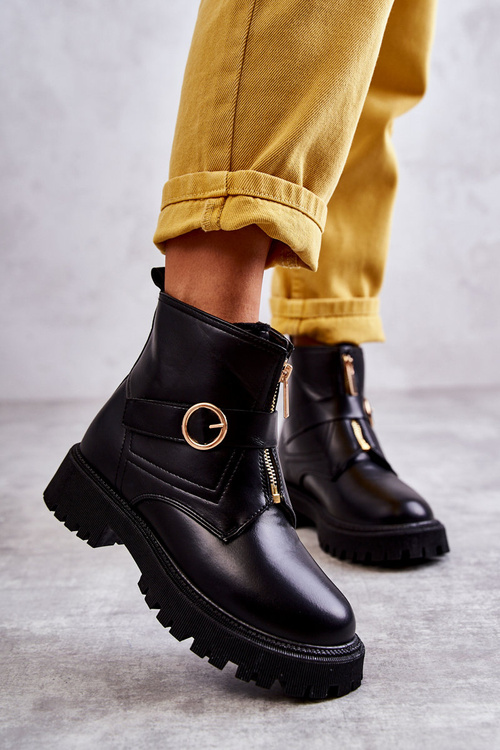 Skórzane Ocieplane Botki Na Suwak Czarne Verina