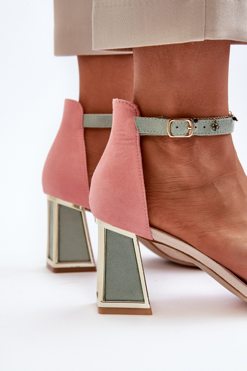 Sandały Zamszowe Na Słupku Fuksja Pholia