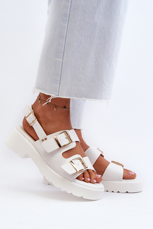 Sandały Damskie Z Klamrami Eko Skórzane Białe Konanttia