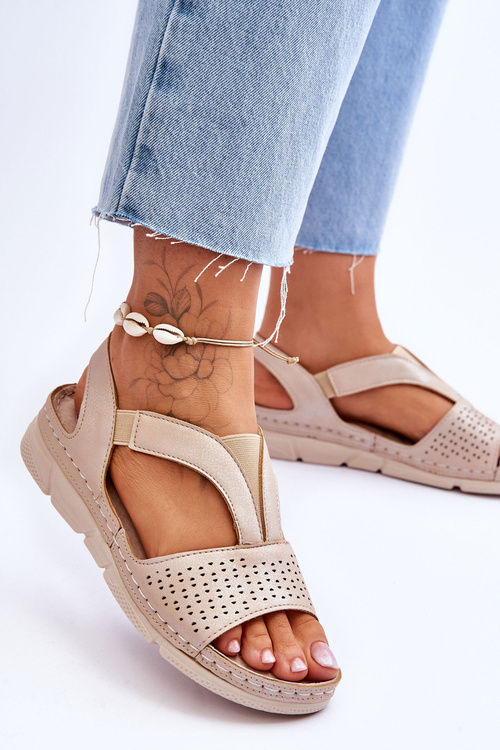 Damskie Skórzane Sandały Wsuwane Beżowe Lora