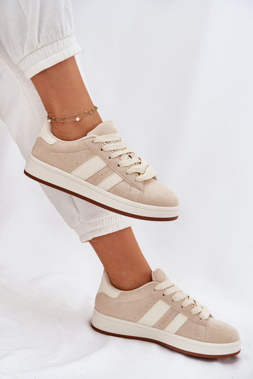 Sneakersy Damskie Z Eko Zamszu Beżowe Arlenina