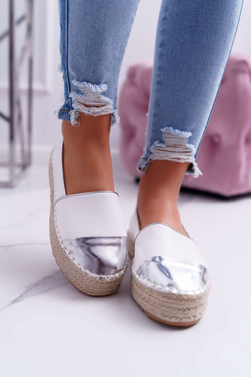 Espadryle Damskie Białe Platforma Ringer