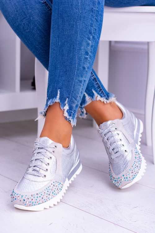 Srebrne Damskie Obuwie Sportowe Z Cekinami Lu Boo Infinitiale