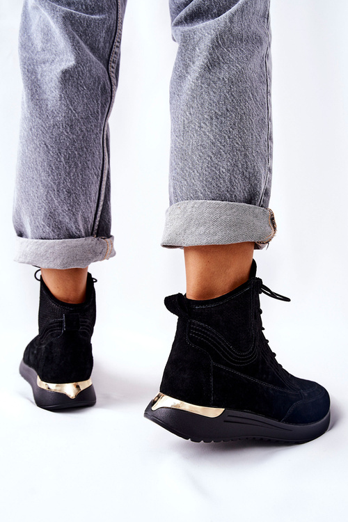 Wysokie Zamszowe Sportowe Sneakersy Czarne Chocci