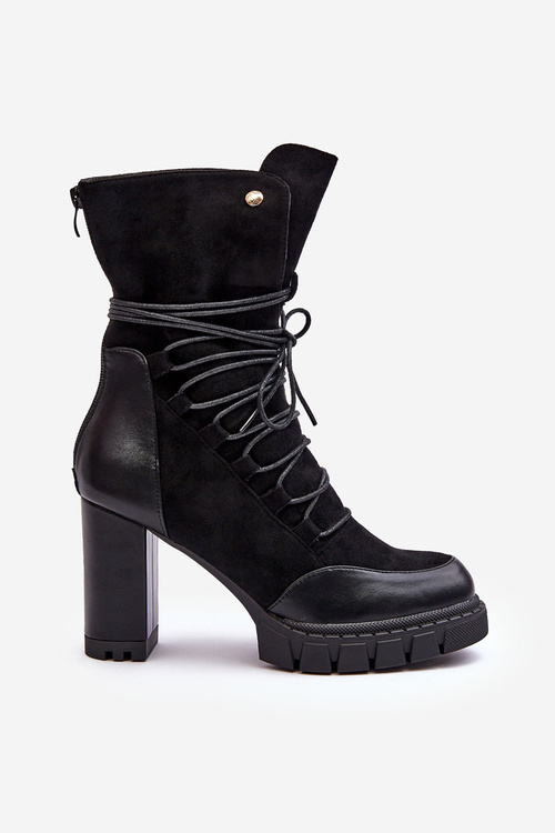 Damskie Botki Na Słupku Z Wiązaniem Czarne Artie