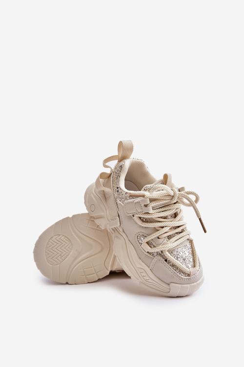 Sneakersy Dziecięce Ozdobione Cekinami Beżowe Liatoma