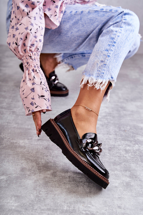 Lakierowane Półbuty Loafery Na Platformie Czarne Reidun