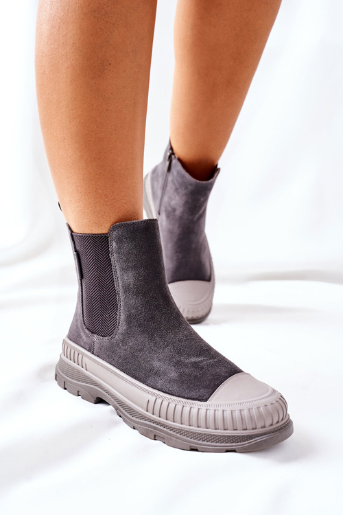 Damskie Botki Sztyblety Skóra Zamsz Big Star II274353 Szare