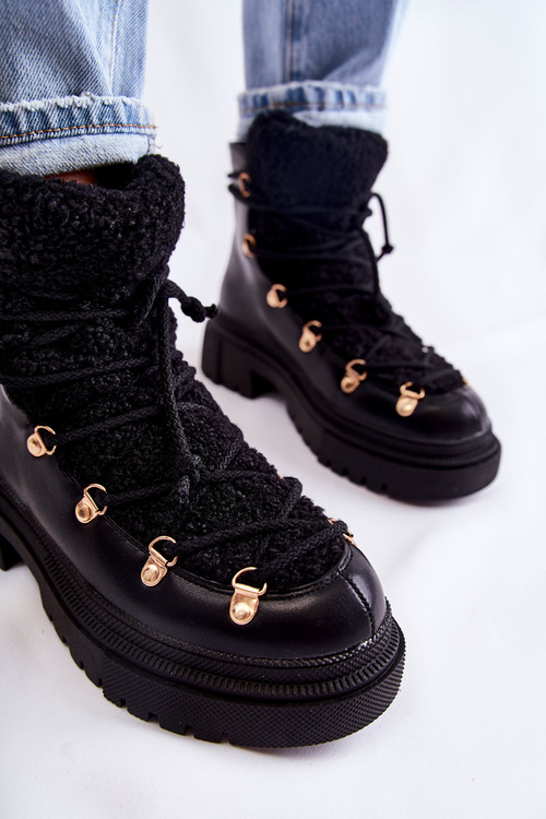 Skórzane Ocieplane Botki Trapery Czarne Arisa