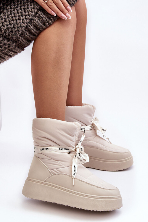 Śniegowce Damskie Z Ozdobnym Wiązaniem Jasnobeżowe Siracna