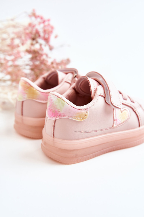 Dziecięce Skórzane Buty Sportowe Na Rzep Różowe Baylene
