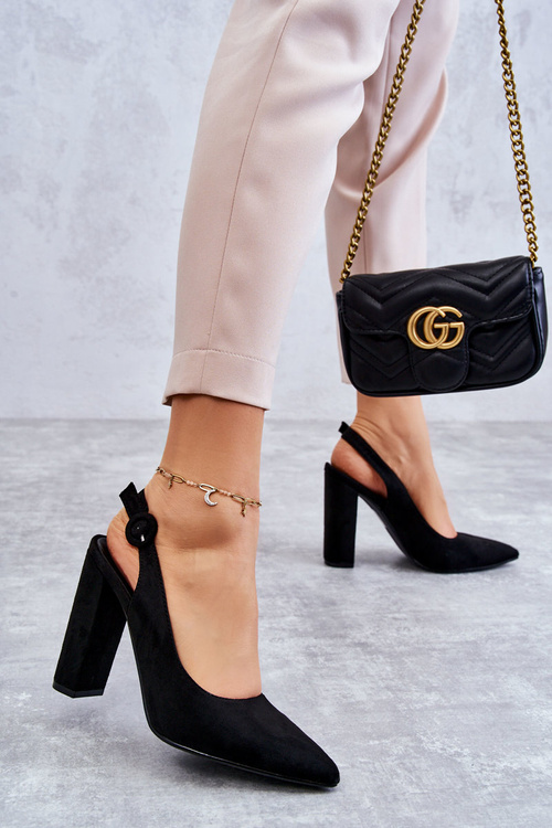 Czółenka W Szpic Na Obcasie Czarne Alanza