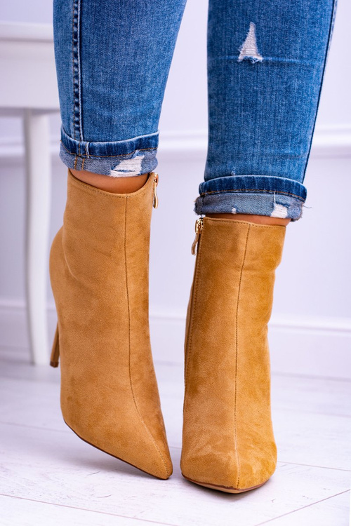 Lu Boo Zamszowe Botki na Szpilce Camel Veneci