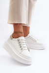 Skórzane Sneakersy Damskie Na Masywnej Platformie Białe S.Barski LR628