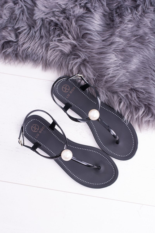 Czarne Damskie Sandałki Japonki Meliski z Perłą Contiro