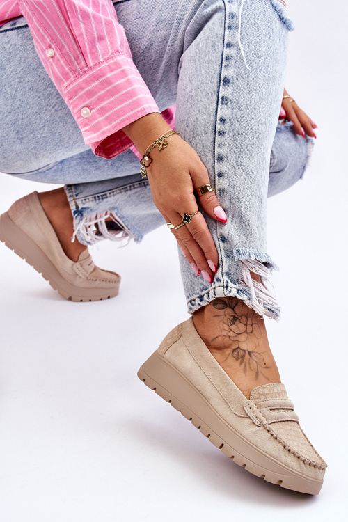 Zamszowe Mokasyny Na Platformie Jasnobeżowe Lemar Milana