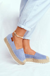 Espadryle Damskie Na Platformie Lniane Niebieskie La Playa