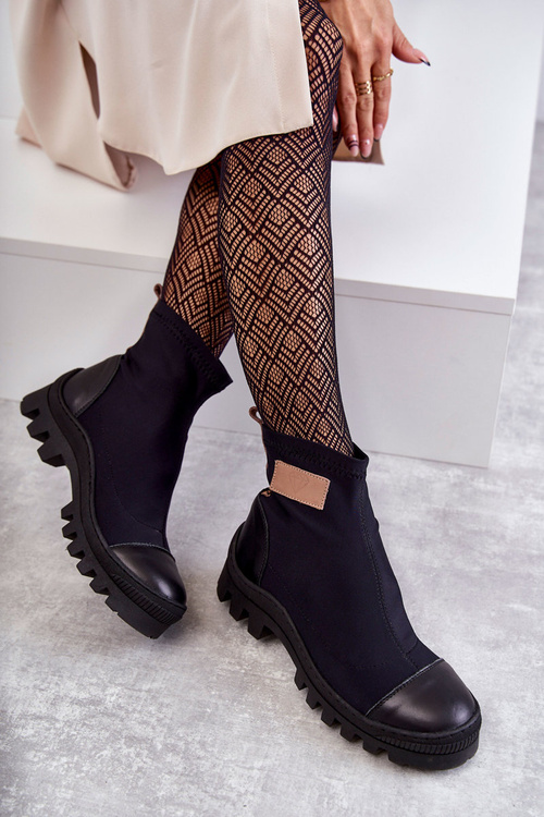 Damskie Materiałowe Botki Nicole 2703 Czarne