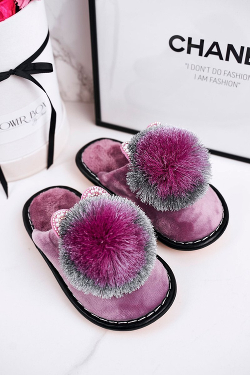 Dziecięce Klapki Papcie Z Pomponem Fioletowe Cinderella