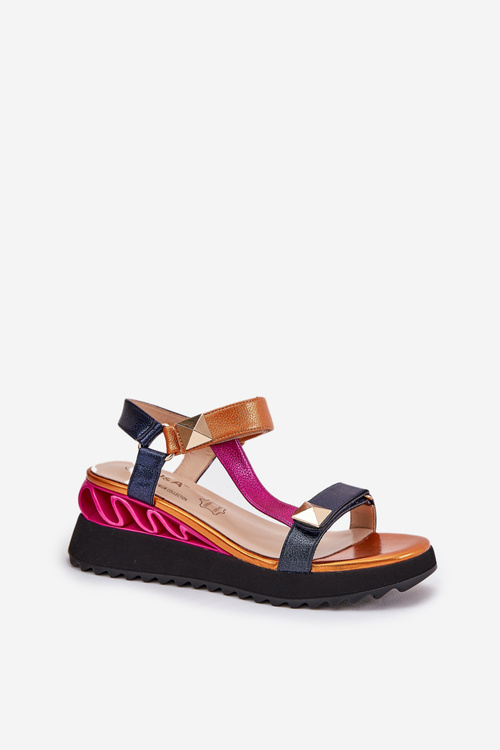 Skórzane Sandały Damskie Na Koturnie D&A CR51-135 Multikolor